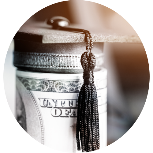 Graduation cap on top of money